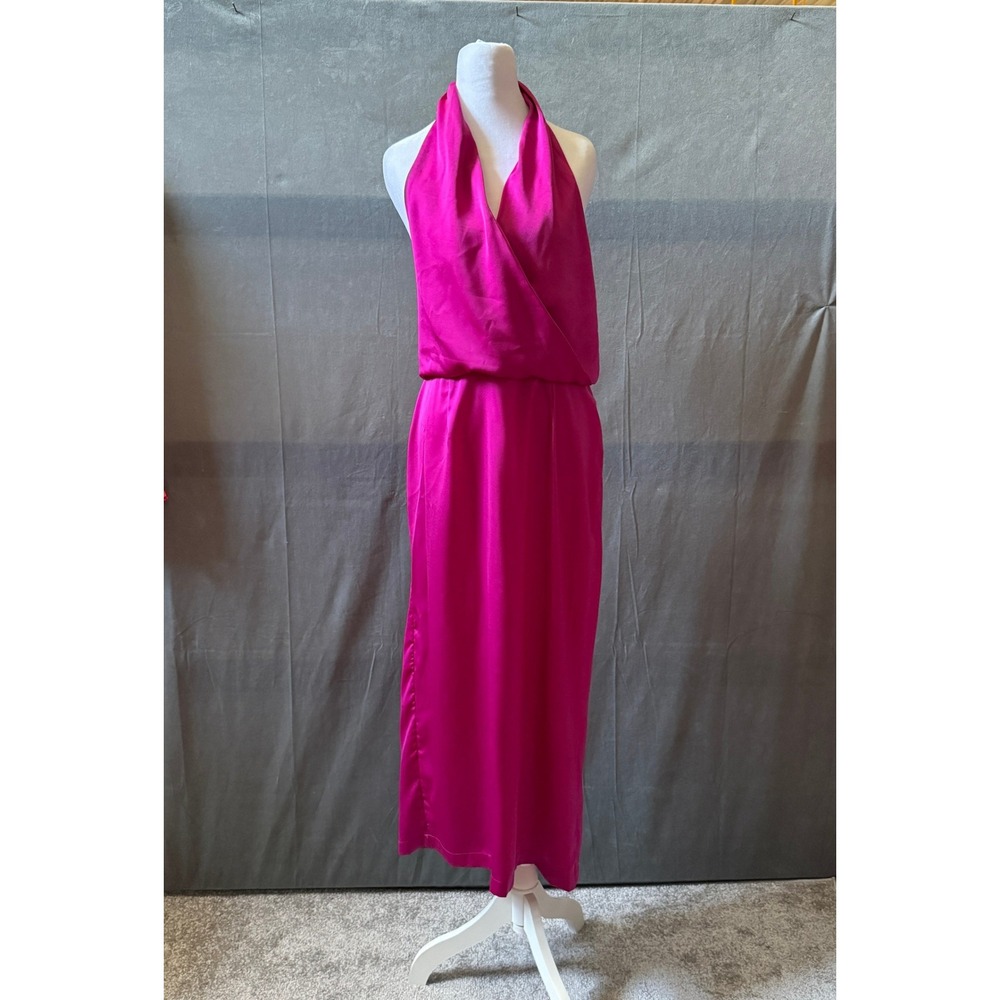 New ee:some Womens Fuchsia Pink Satin Halter Neck Open Back Maxi Dress Size M